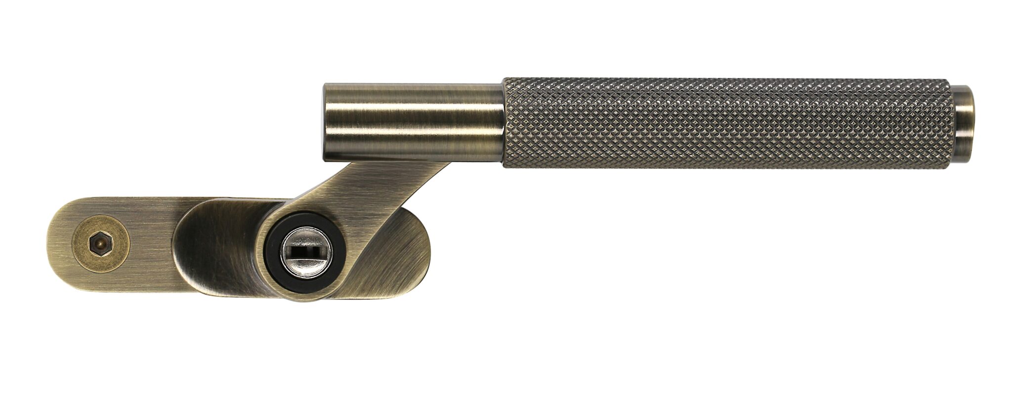 Origin Signature Knurled window handle in Antique Brass